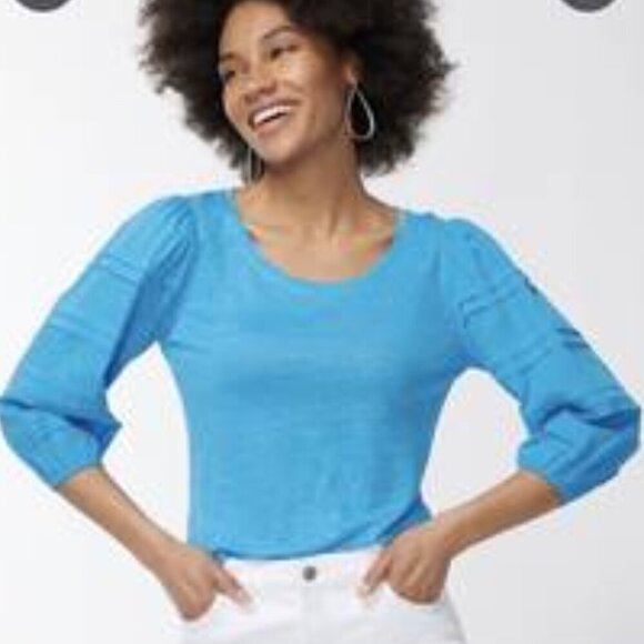 Chico's Tops - Chico's Poolside Blue Linen Detailed Sleeve Top L NWT